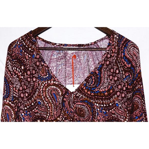 NWT Knox Rose Extra Small XS Burgundy Paisley Long Sleeve V-Neck Tunic/Top - Picture 2 of 6